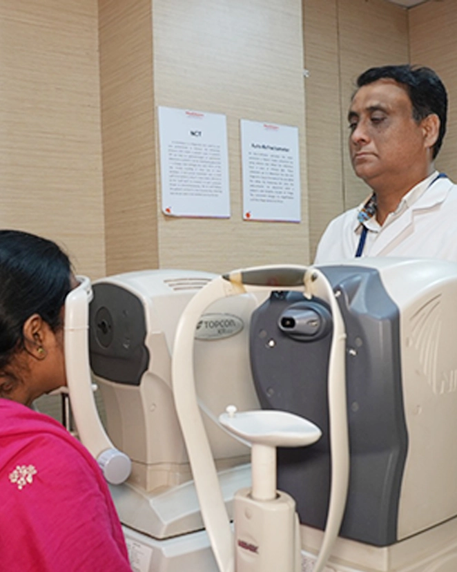 Eye specialist doctor conducting a comprehensive eye examination at MediVision Eye Care Centre