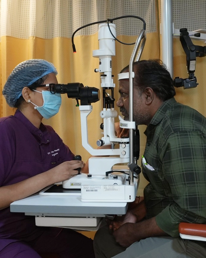 Cornea eye specialist doctor examining a patient at MediVision Eye Care Centre