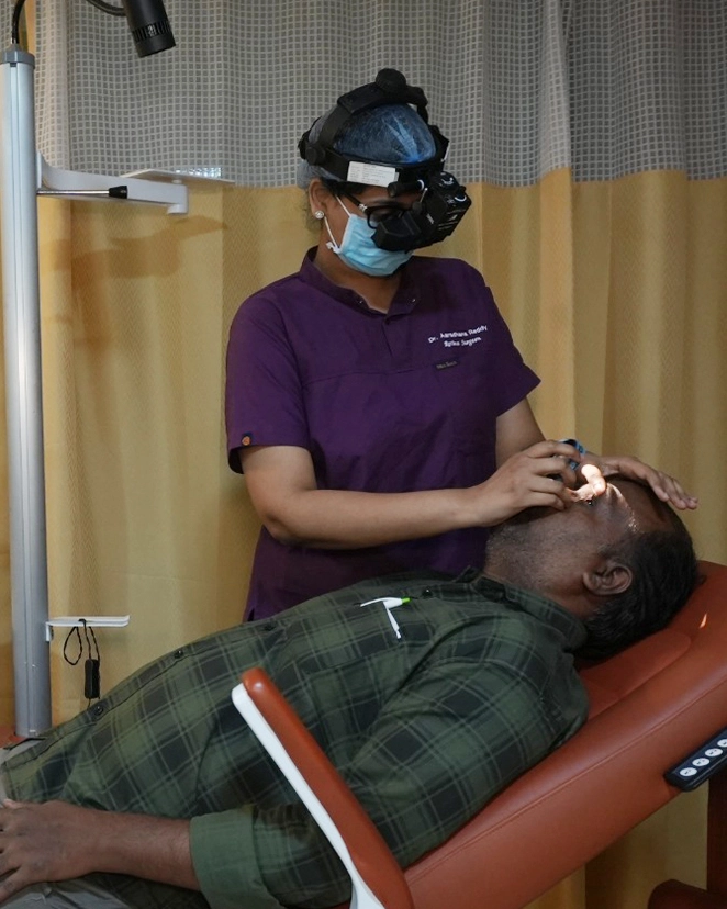 Retina specialist doctor examining a patient at MediVision Eye Care Centre