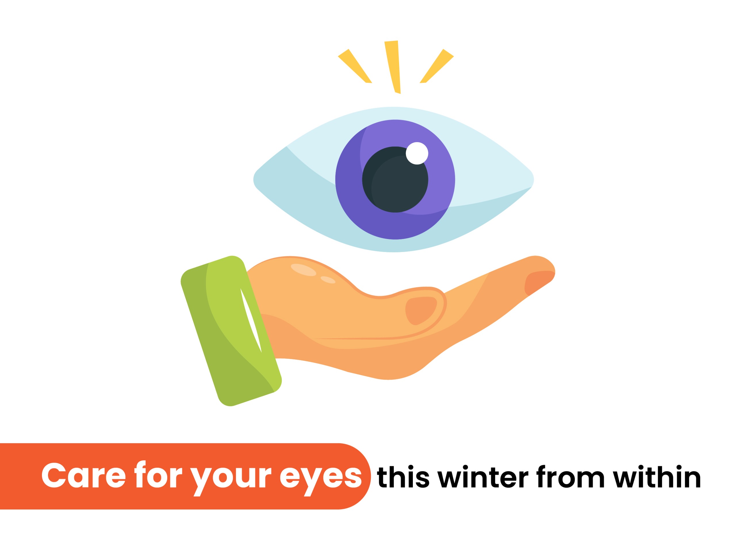 Healthy winter foods for eye care including carrots, leafy greens, citrus fruits, nuts, and fish for better vision