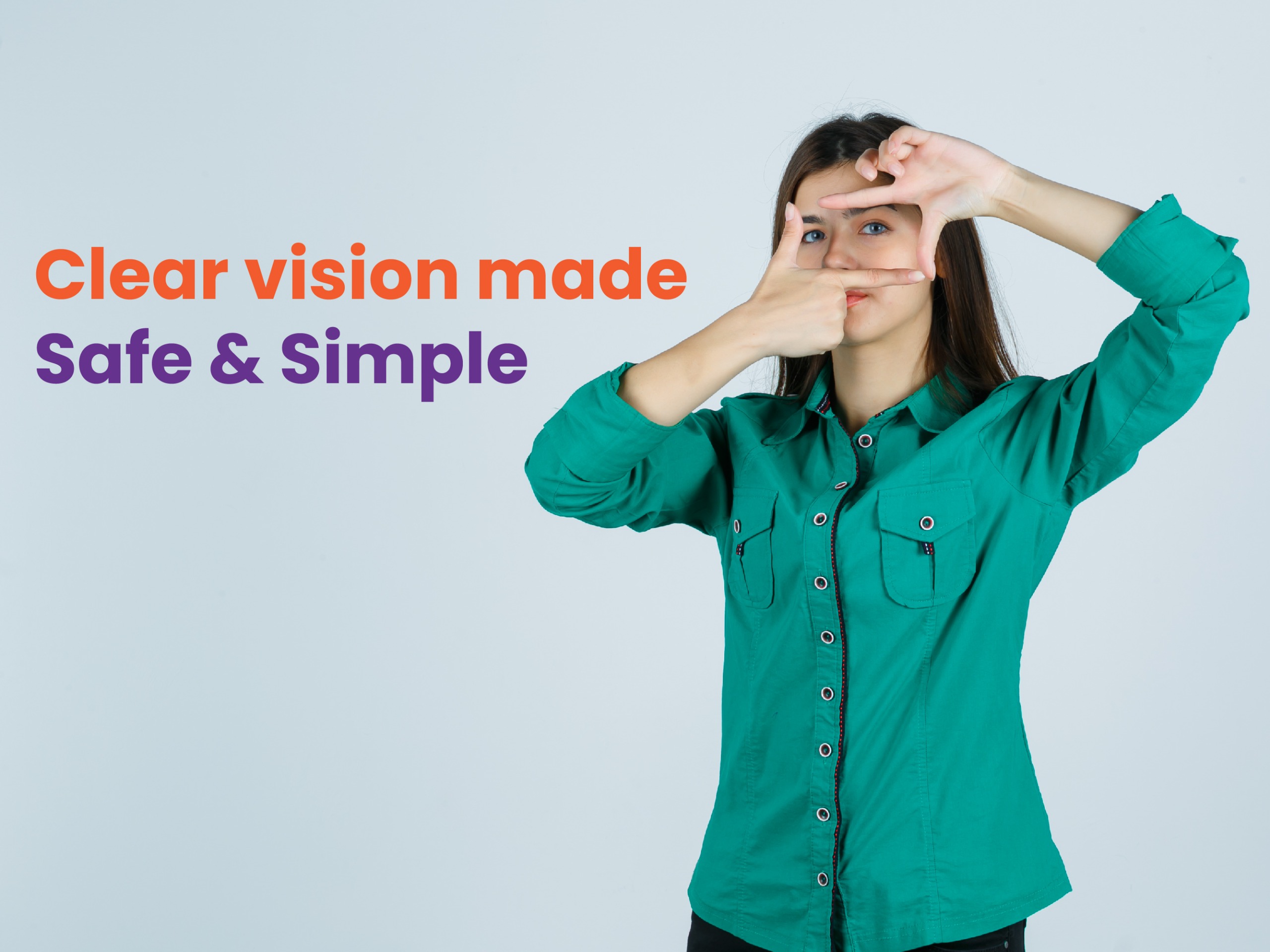Woman framing her eye symbolizing clear, safe, and simple vision care at Medivision Eye Care Centre